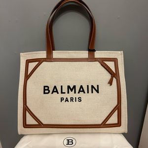 BALMAIN B-Army 42 Canvas Tote Bag With Leather Details